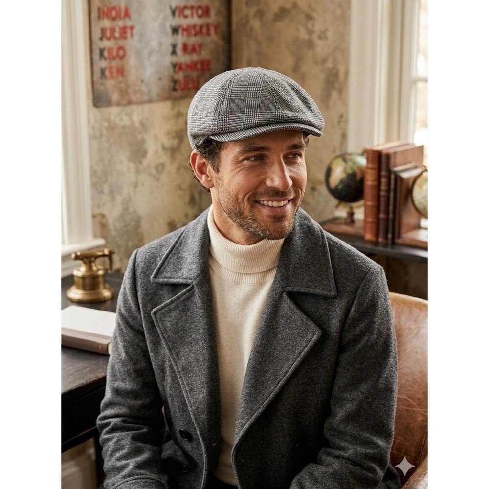 D&Y Plaid Wool Blend Gatsby Classic Flat Newsboy Gray Cap Hat Cabbie One Size